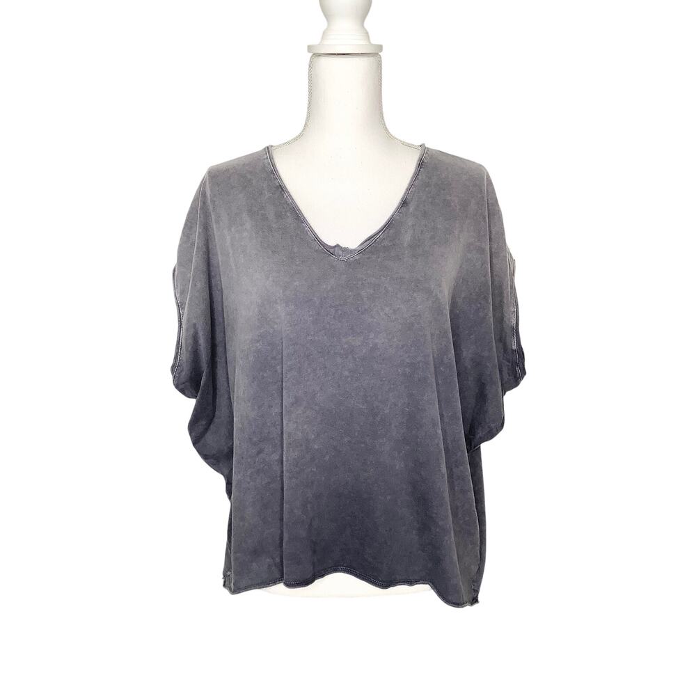 Carly Jean Los Angeles Charcoal Gray Mineral Wash Oversized T-Shirt Top XS